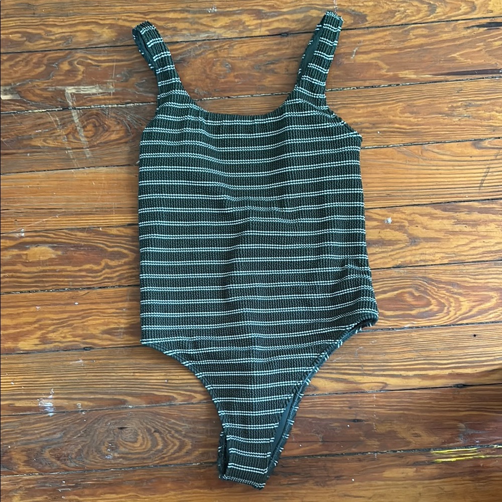 Abercrombie & Fitch Green and White Striped One Piece Swimsuit